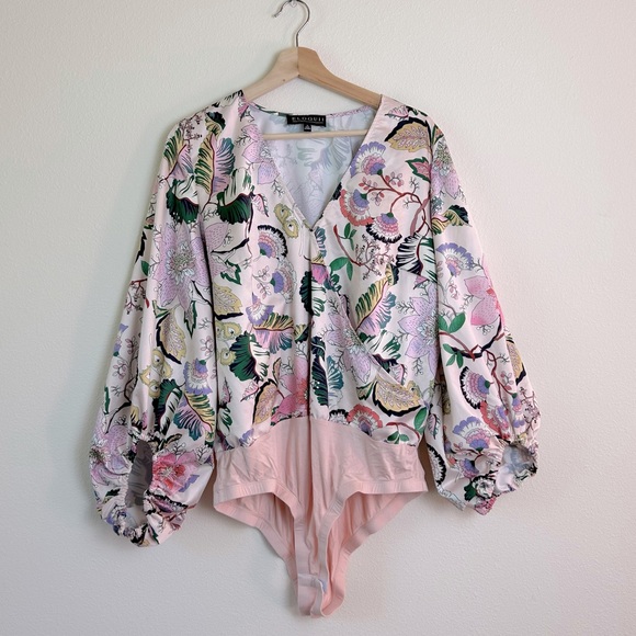 Eloquii Floral Print Wrap Front Bodysuit 16 - Picture 2 of 10